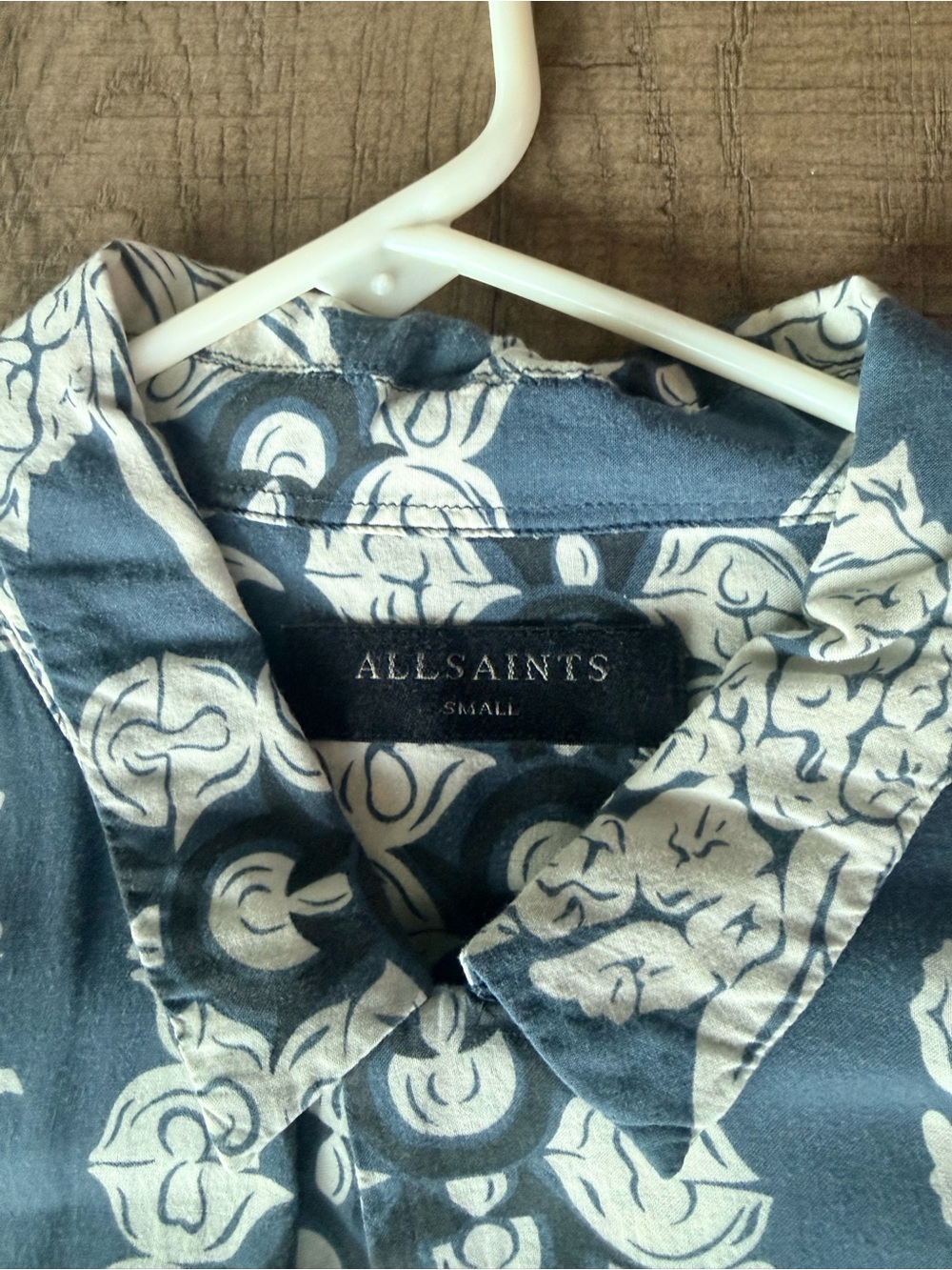 All Saints Men's Blue Hawaiian Pineapple Short Sleeve Shirt - Picture 2 of 3